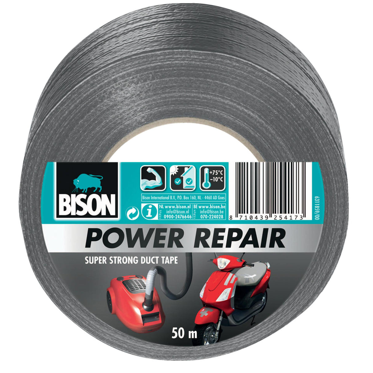 Bison power reparationstape grå 50 meter x 4,8 cm