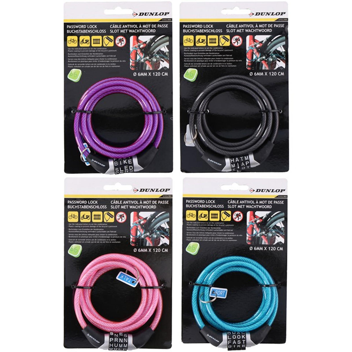 Dunlop password cykellås 6mm 120cm