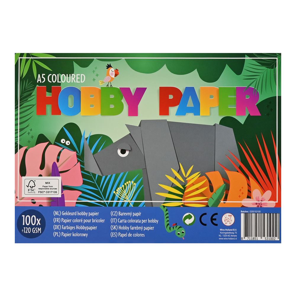 A5 farvet hobbypapir (100 x 120 gsm)