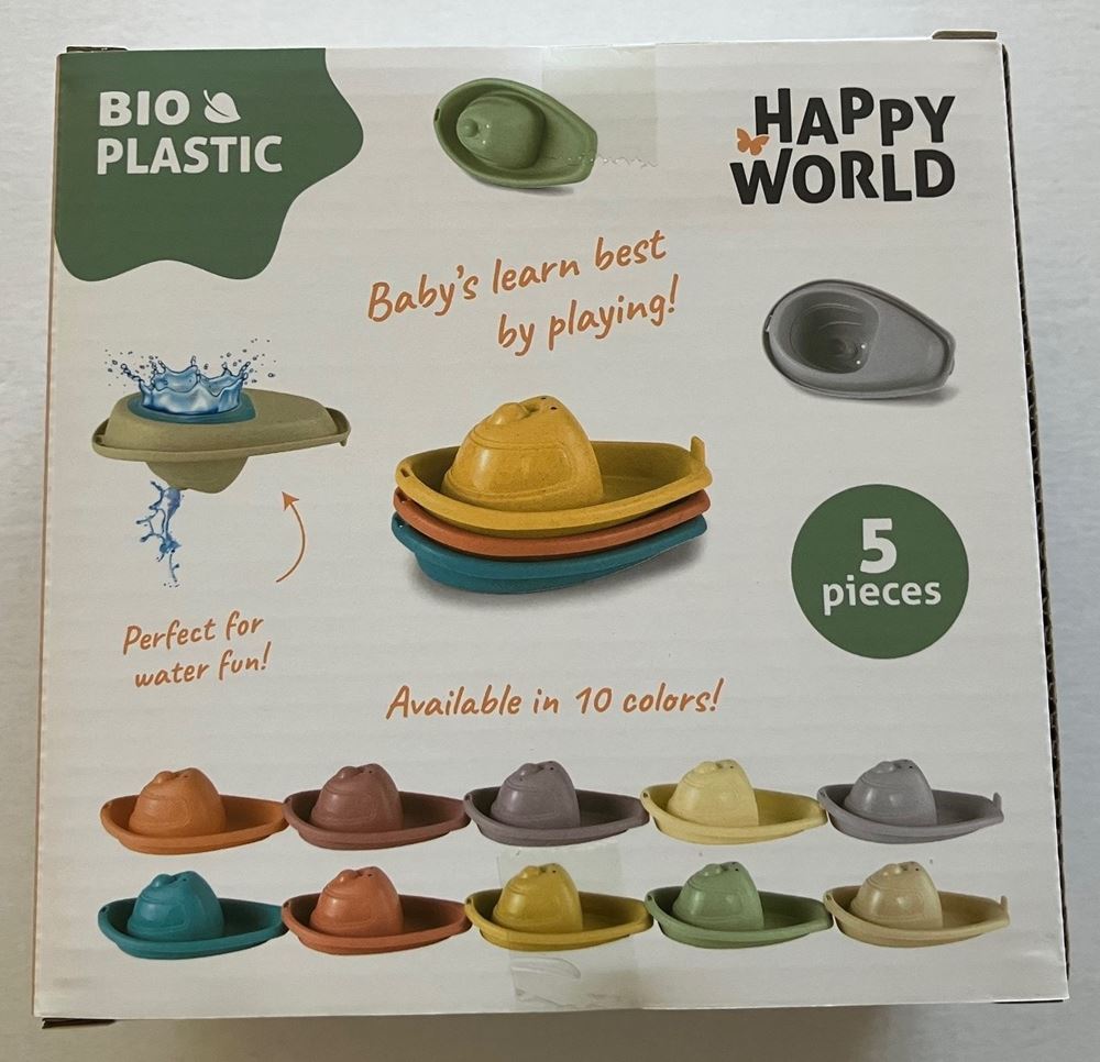 Johntoy bioplastic badebåde happy world 5 stk stabelbart legetøj.