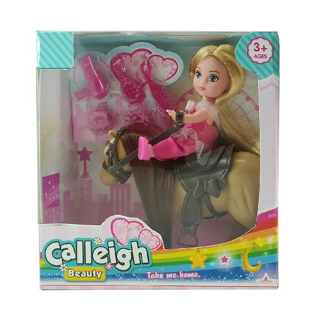 Basic calleigh minihest med dukke + tilbehør