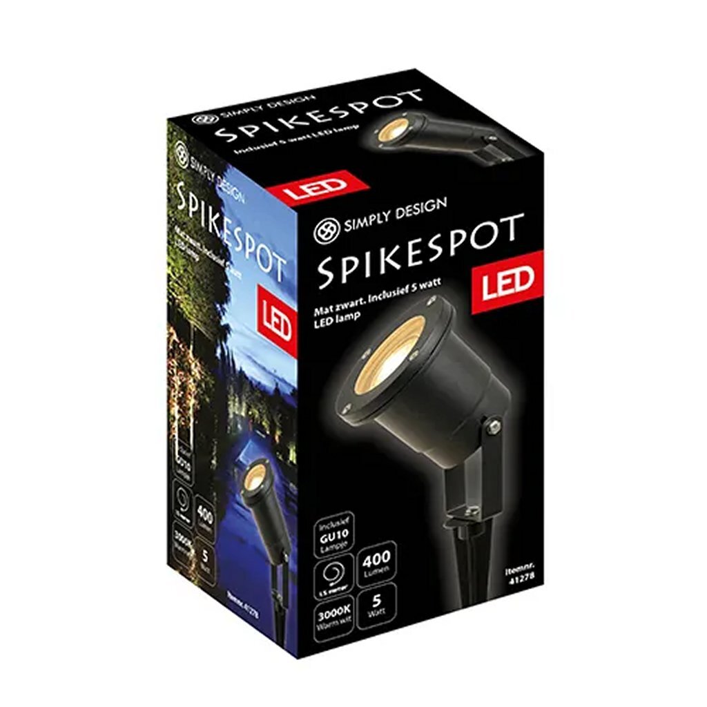 Simpelthen design led spike spot gu10 5w 3000k sort metal