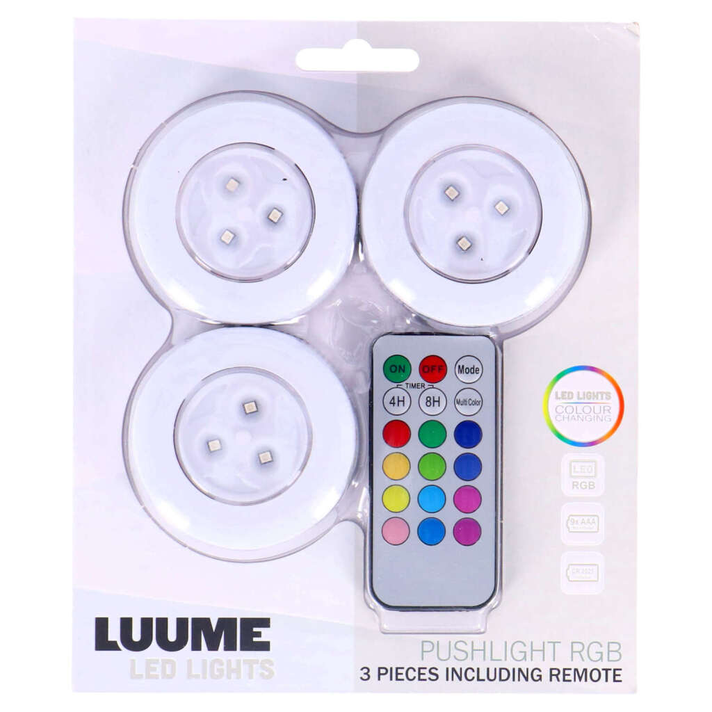Luume LED tryklamper selvklæbende 3 stk