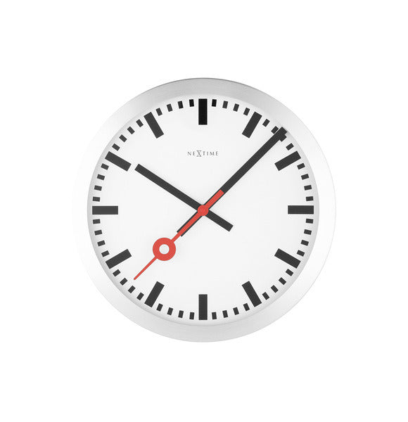 Nexttime station – vægur bordur – 19 cm – børstet aluminium – hvid