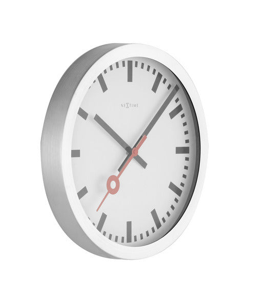 Nexttime station – vægur bordur – 19 cm – børstet aluminium – hvid