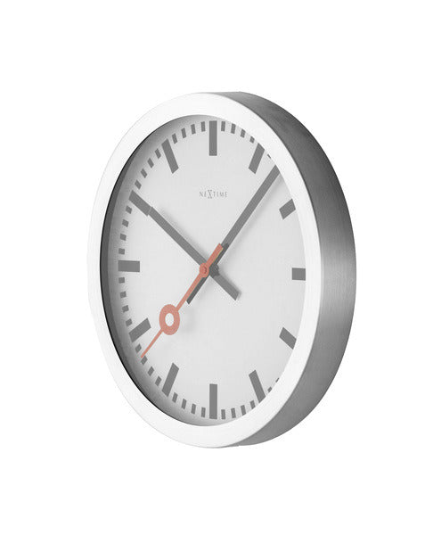 Nexttime station – vægur bordur – 19 cm – børstet aluminium – hvid