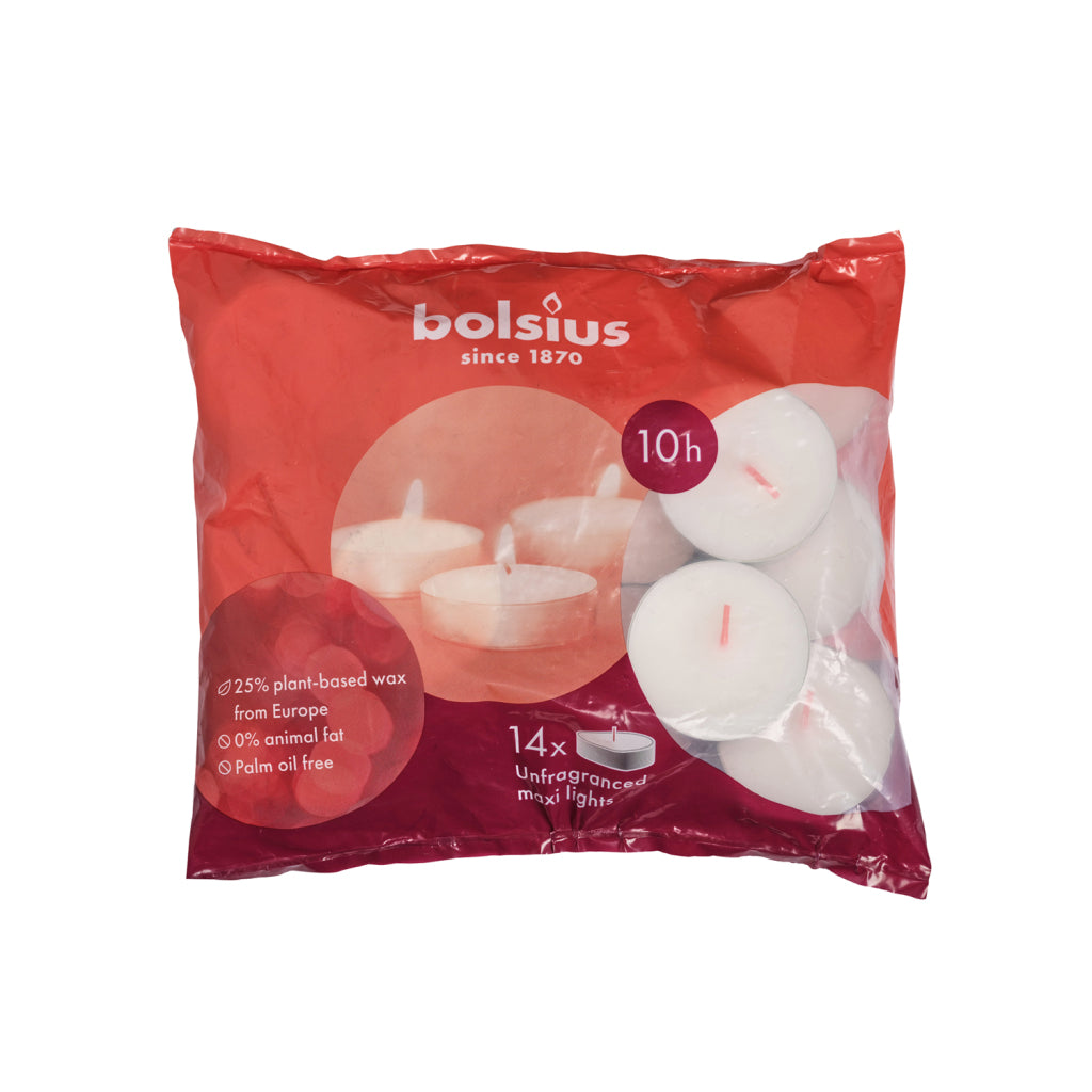 Bolsius maxi lys 10 timer, 14 stk hvid