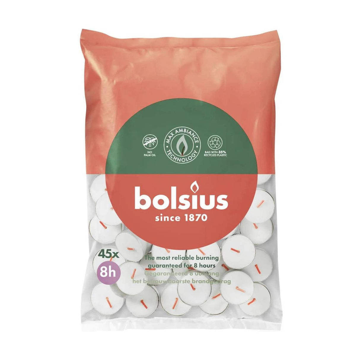 Bolsius fyrfadslys 8 timers pose med 45 stk