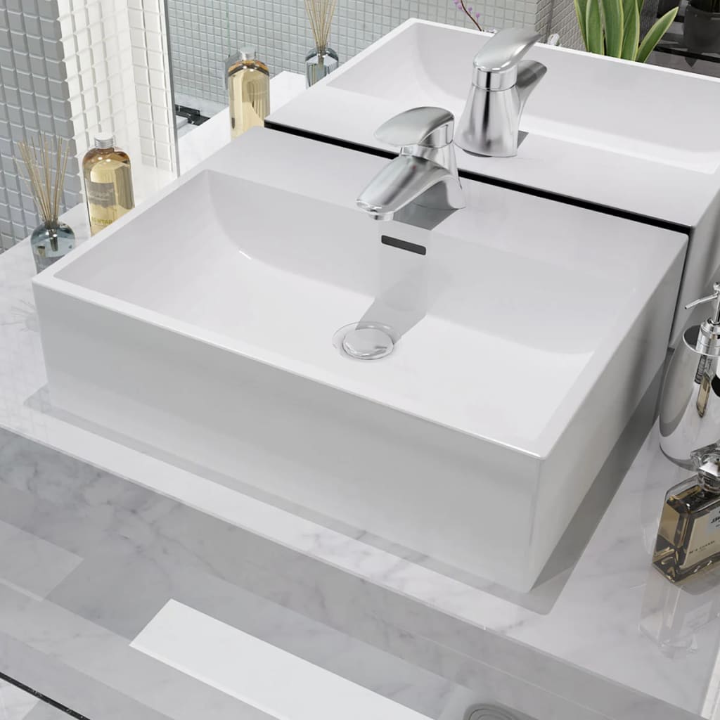 Vidaxl Washbasin med kranhul hvid 51,5x38,5x15 cm keramik