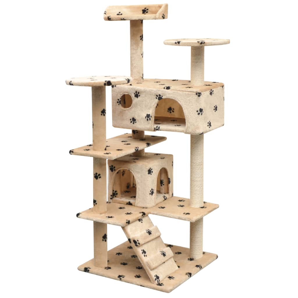 Vidaxl kat kradsestolpe med sisal kradsestolpe 125 cm pote print beige