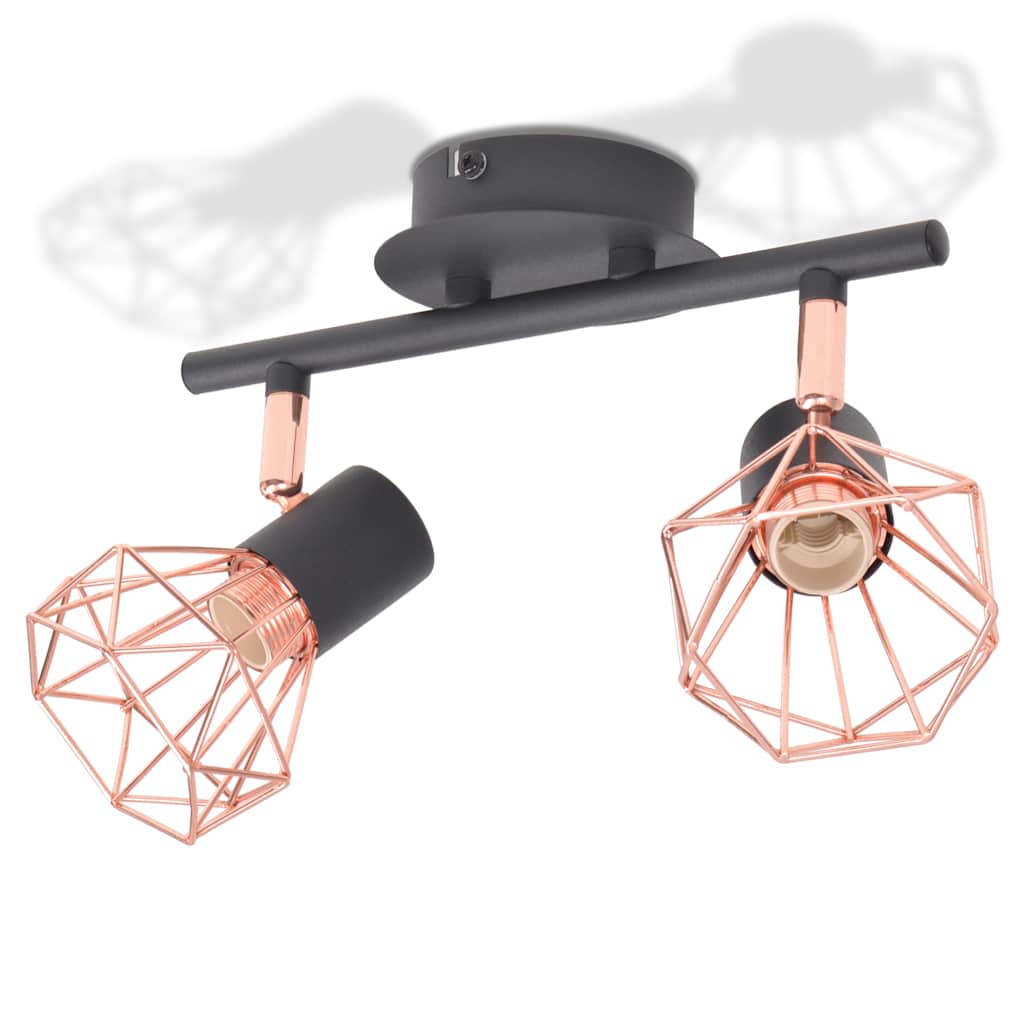 Vidaxl loftslampe med 2 spotlights E14 sort og kobber