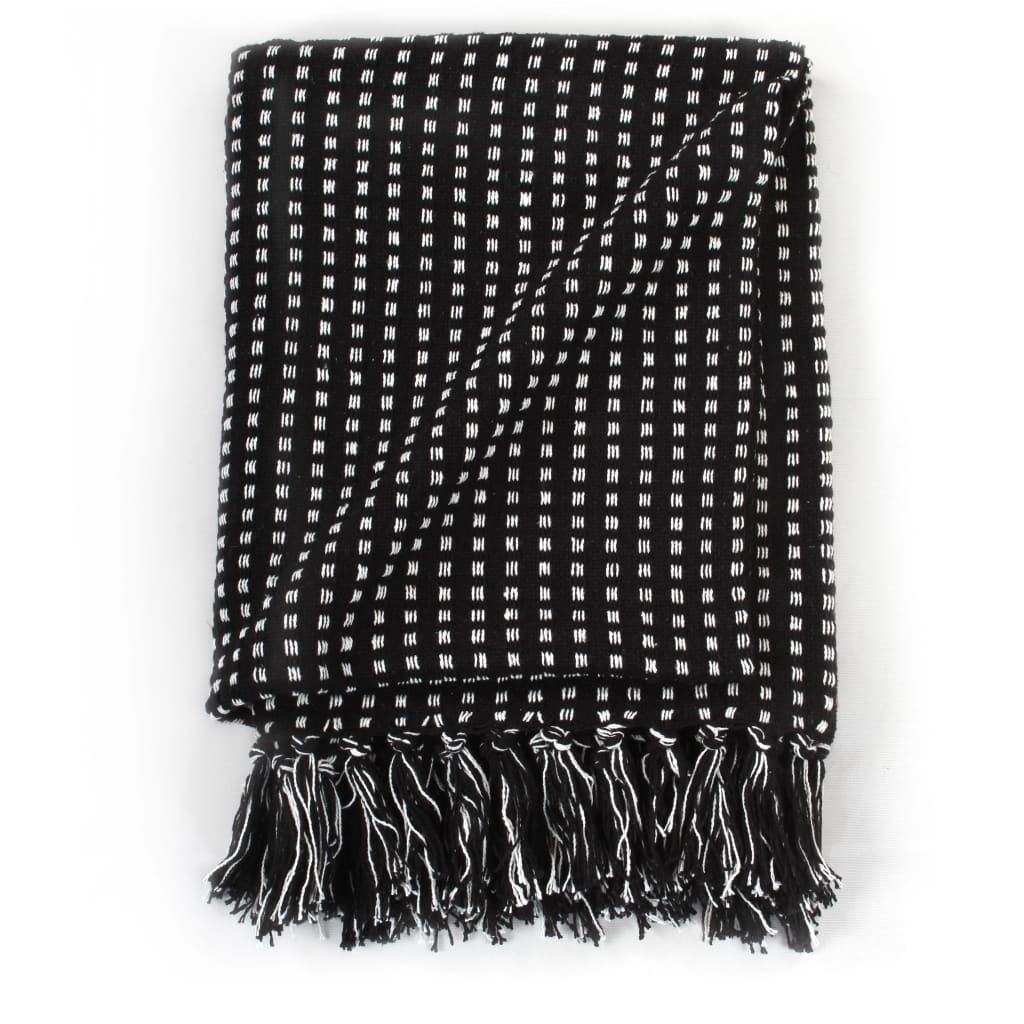 Vidaxl plaid firkanter 125x150 cm bomuld sort