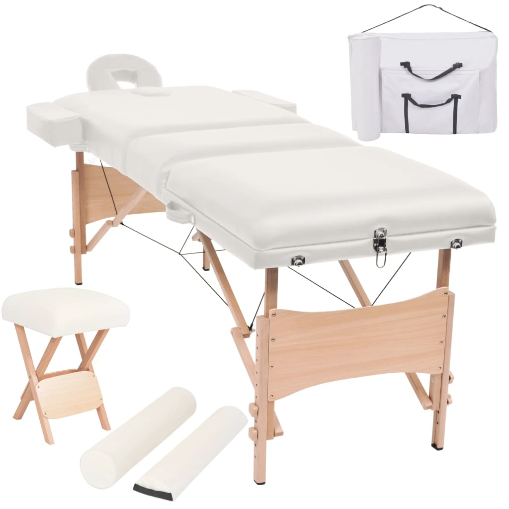 Vidaxx massagebord og skammel sæt foldbart 3 zoner 10 cm tyk hvid