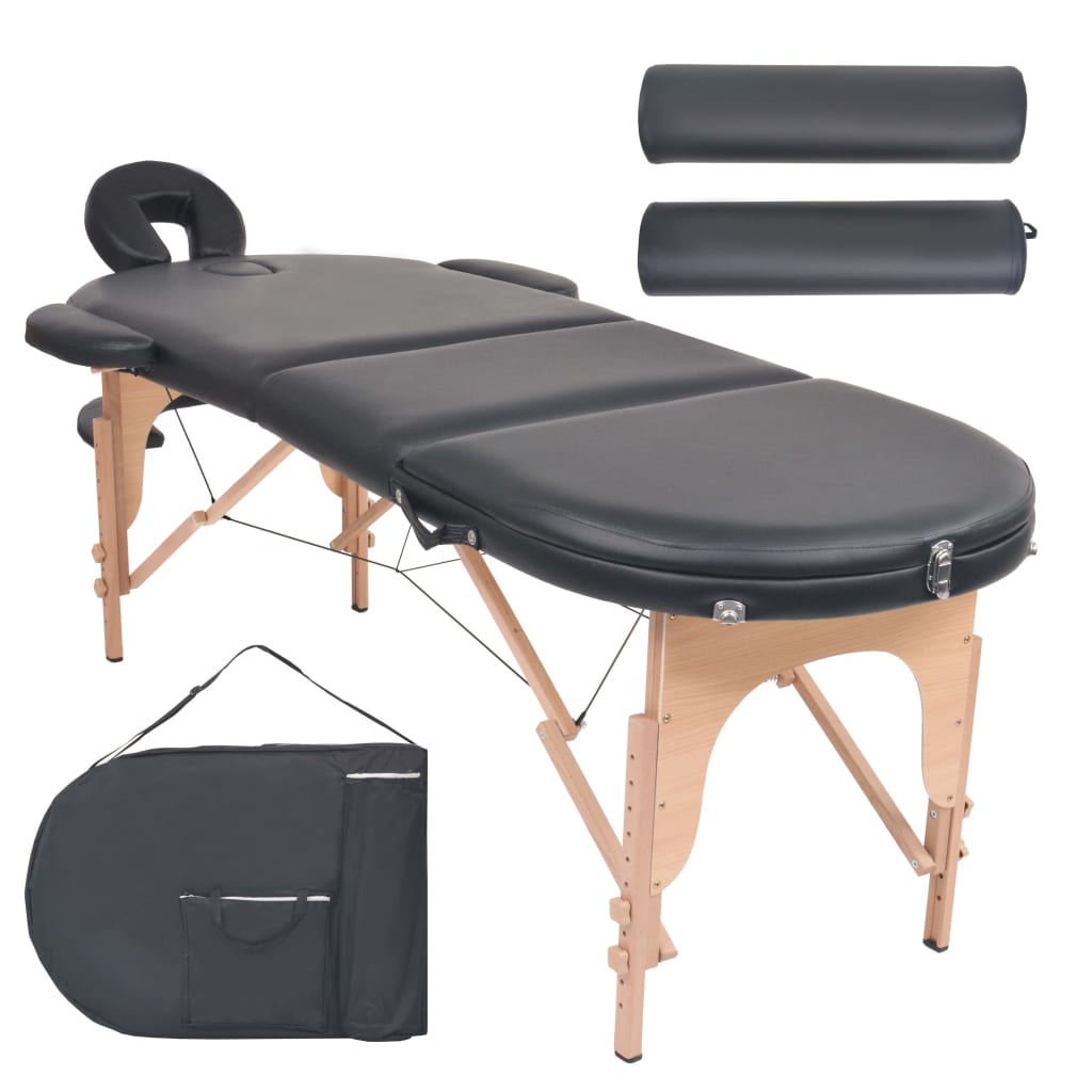 Vidaxl Massage Table Sammenfoldelig 4 cm tyk med 2 bolster Oval sort