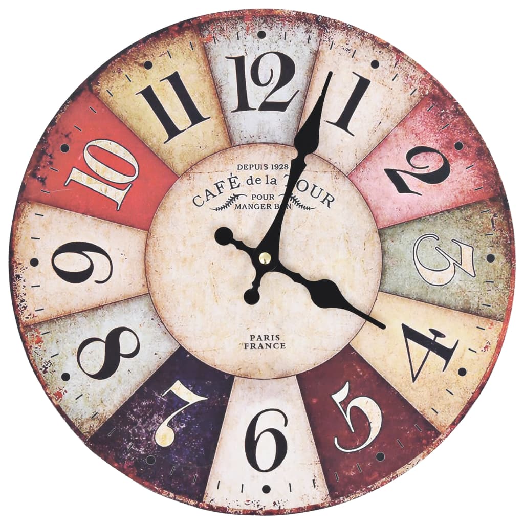 Vidaxl Wall Clock Vintage Style 30 cm Multi -farvet