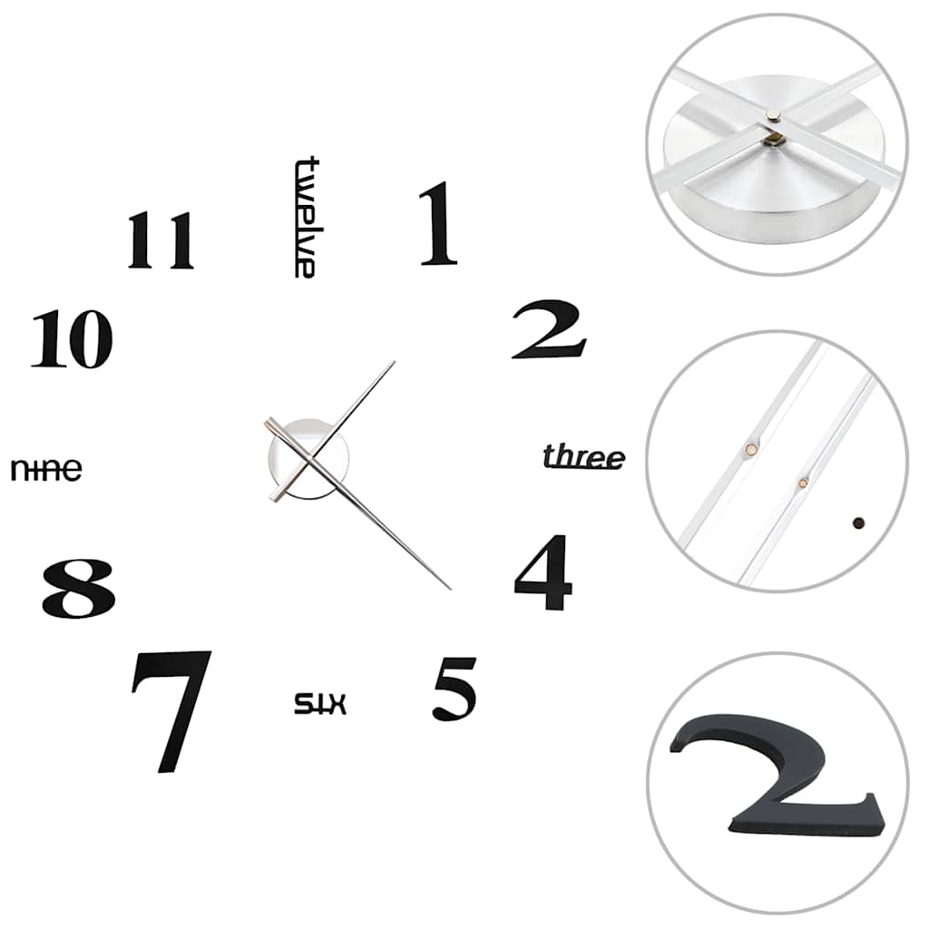 Vidaxl 3d Wall Clock 100 cm XXL Modern Black