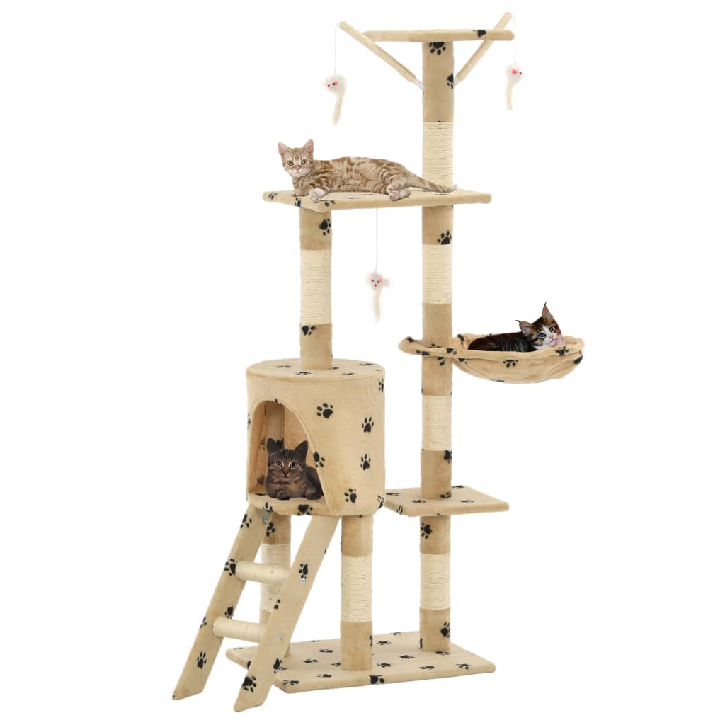 Vidaxl Cat Scratching Post med sisal skrabe poster 138 cm pootprints beige