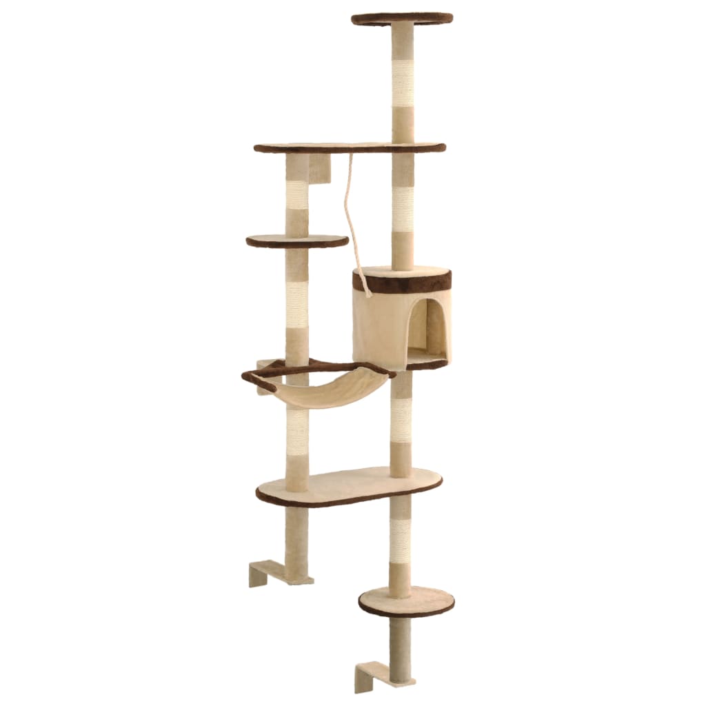 Vidaxl Cat Scratching Post med ridse stolper Vægmontering 194 cm beige brun