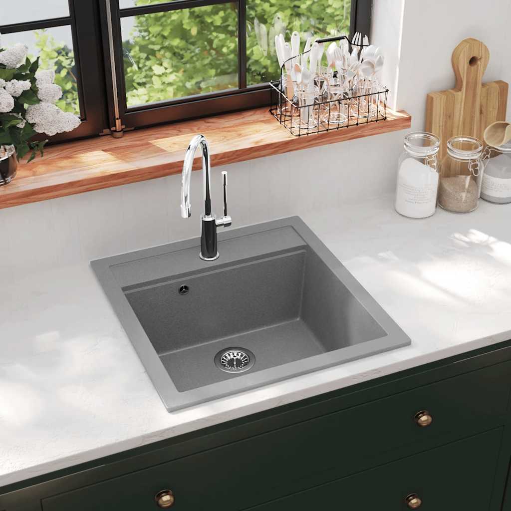 Vidaxl Sink Single Bowl med granitgrå