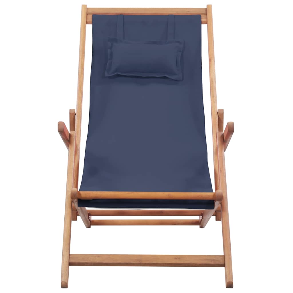 Vidaxl strandstoel inklapbaar stof en houten frame blauw