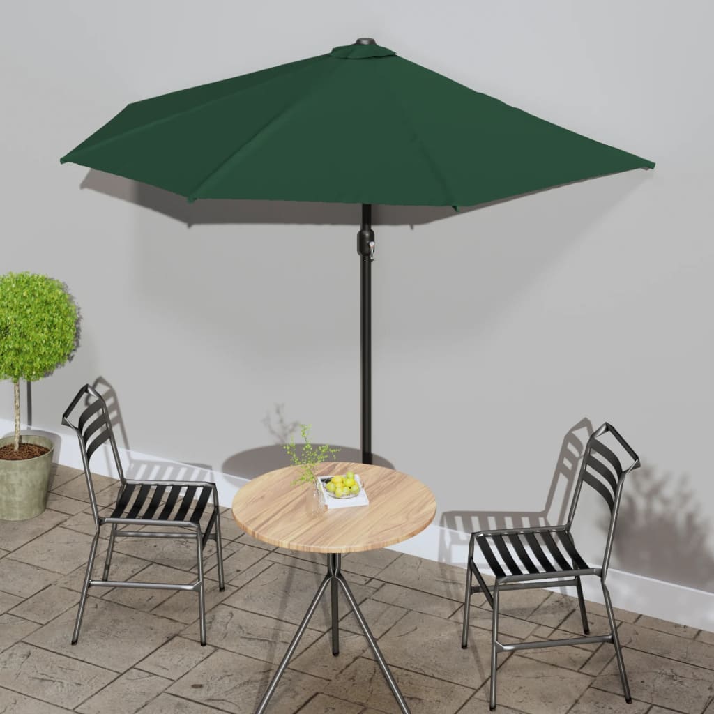 Vidaxl balkonparasol halvt med aluminiumstang 270x144 cm grøn