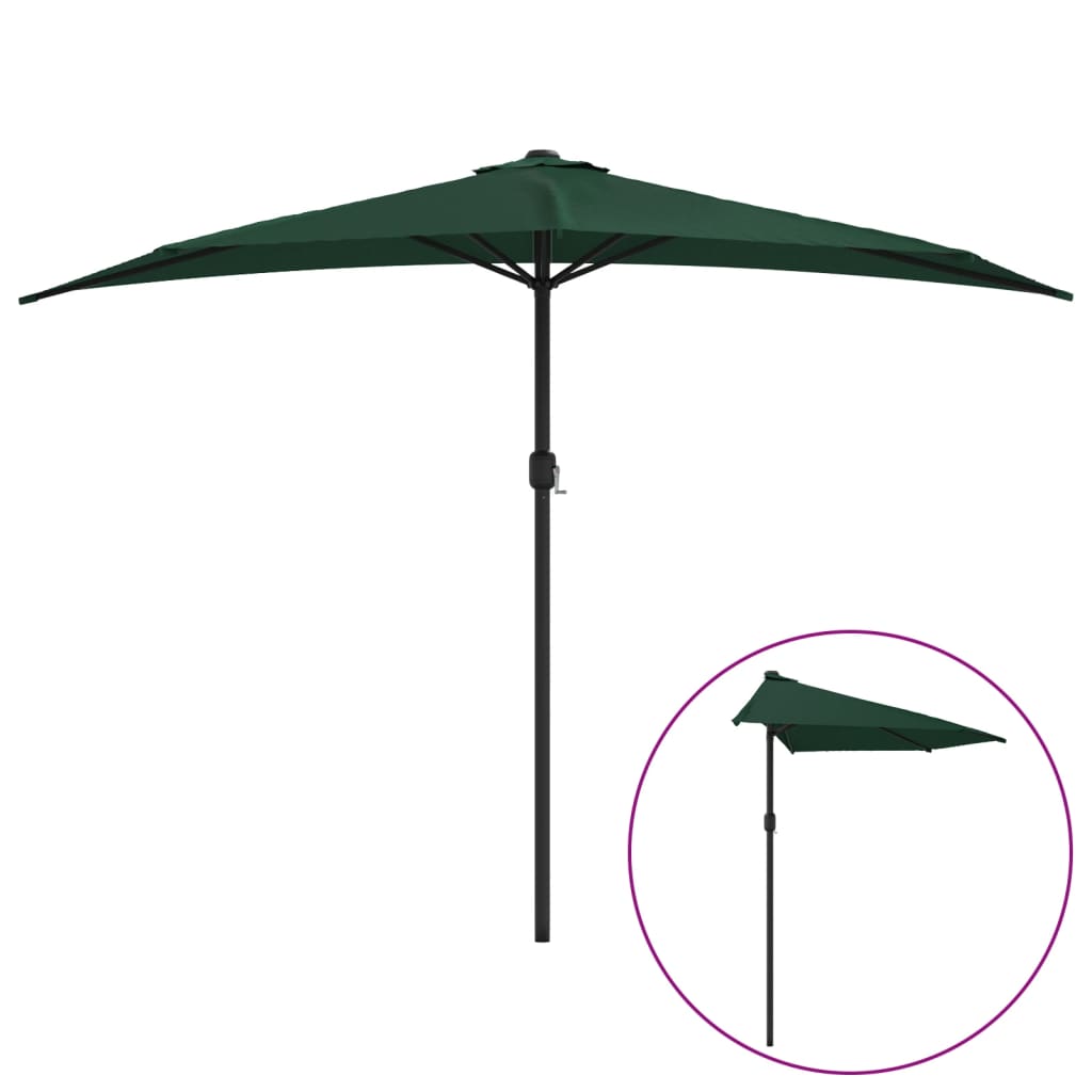 Vidaxl balkonparasol halvt med aluminiumstang 300x155 cm grøn
