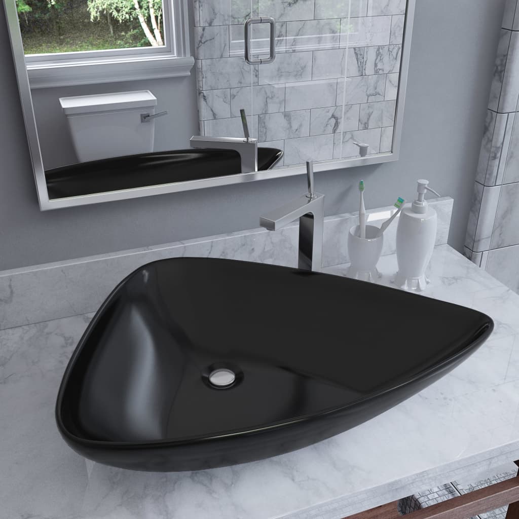 Vidaxl Washbasin Triangular 645x455x115 mm keramisk sort