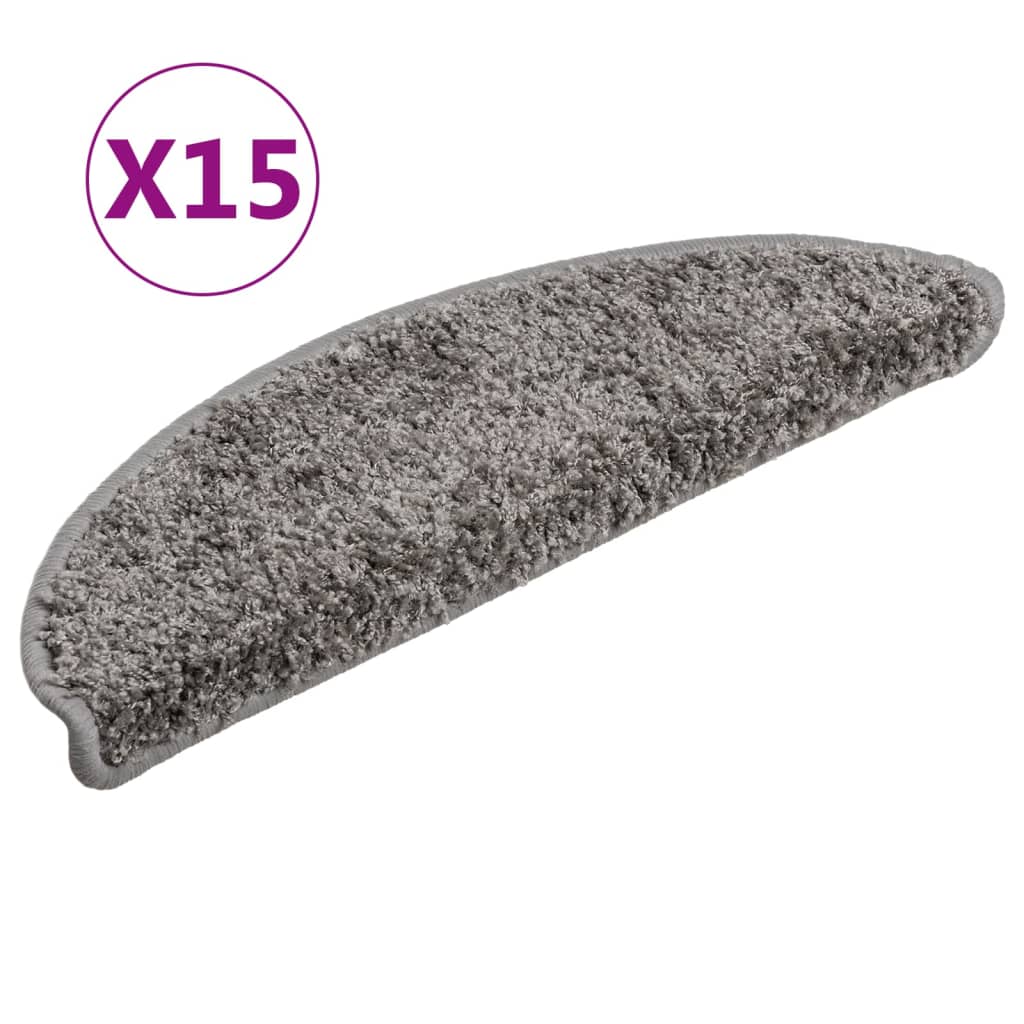 VidaXL trappemåtter 15 stk 56x17x3 cm grå halvrunde