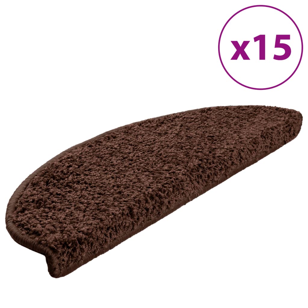 VidaXL trappemåtter 15 stk 65x21x4 cm brun halvrund stor