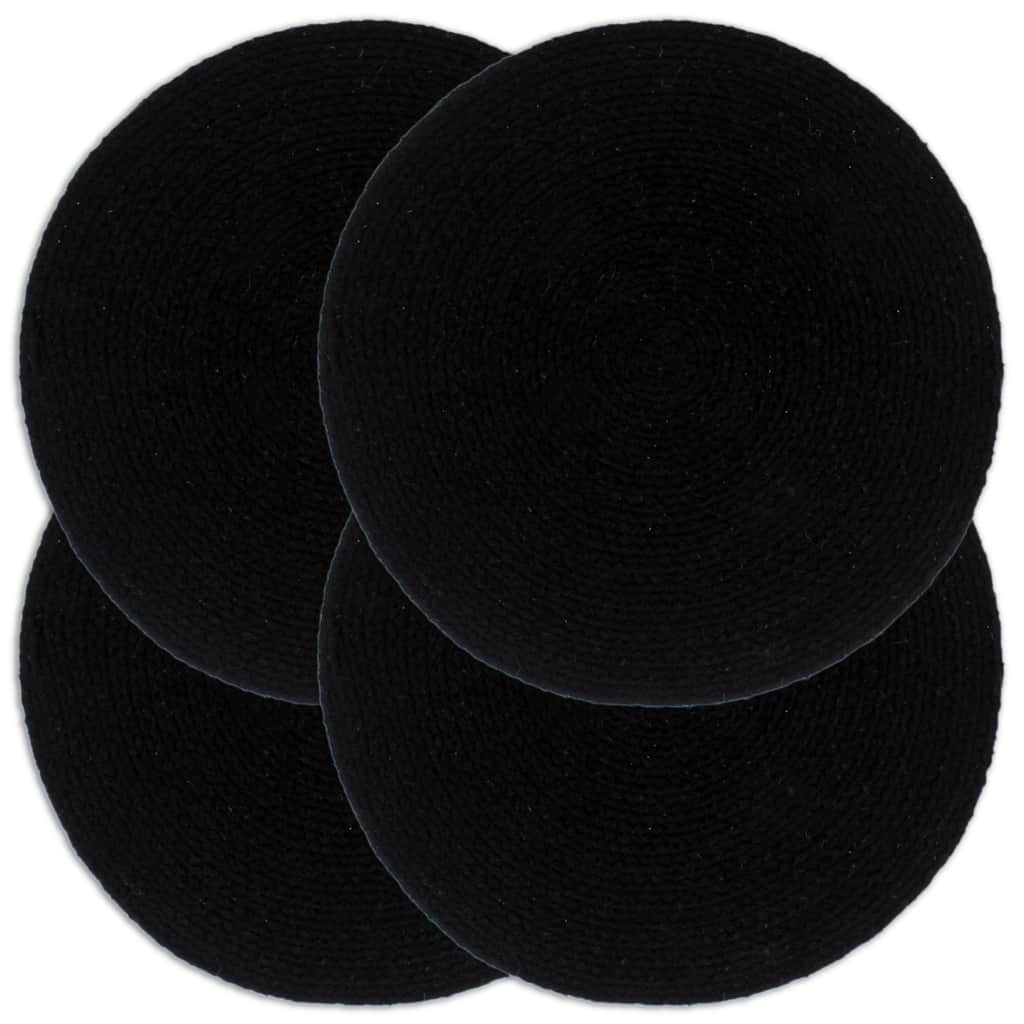 Vidaxl Placemats 4 stk runde 38 cm Cotton Plain Black