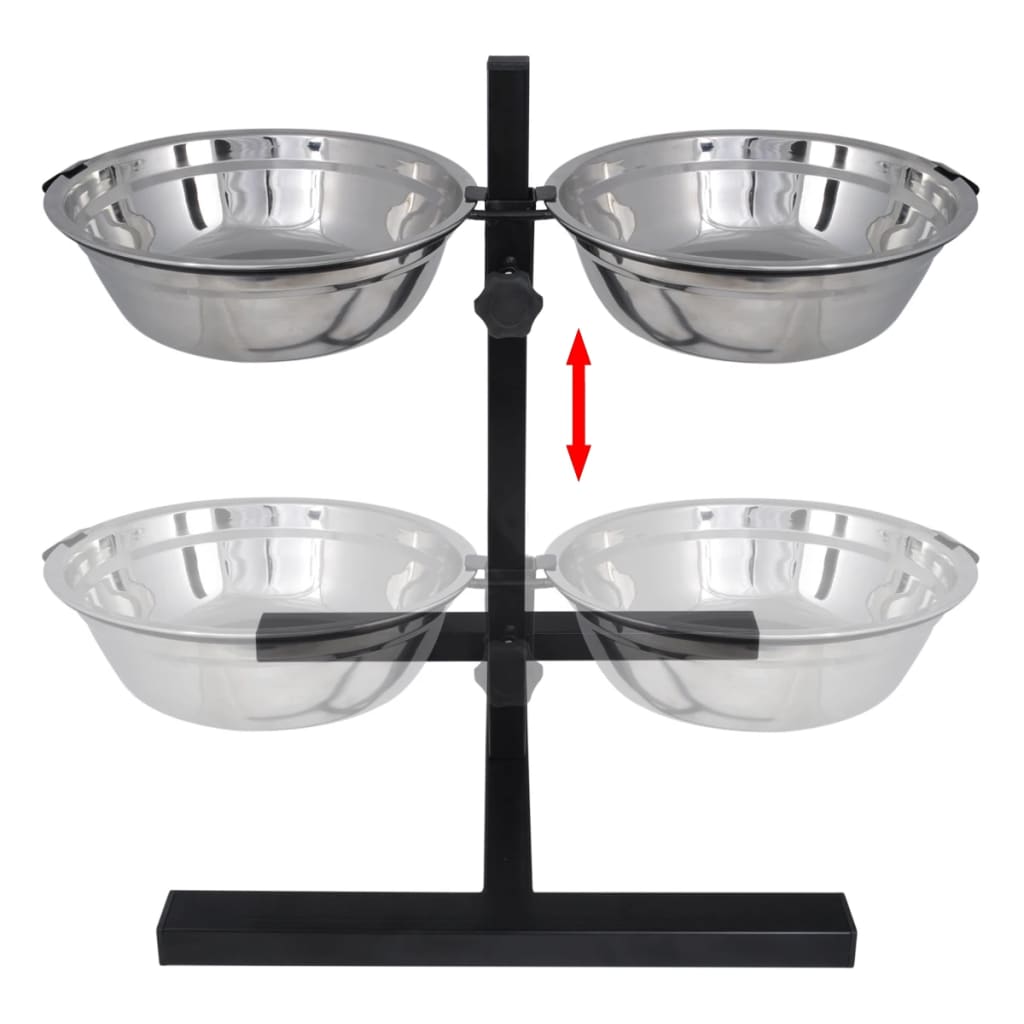 Vidaxl Justerbar dobbelthundkatte Feed Box (2 x 4,1L Rustfrit stål bagning)