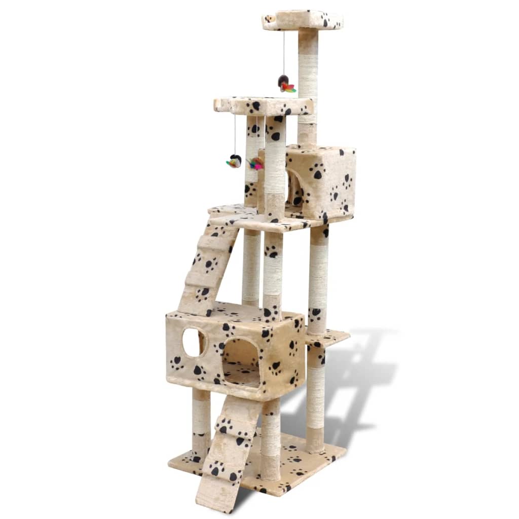 Vidaxl Cat Scratching Post med benaftryk og 2 huse 170 cm beige