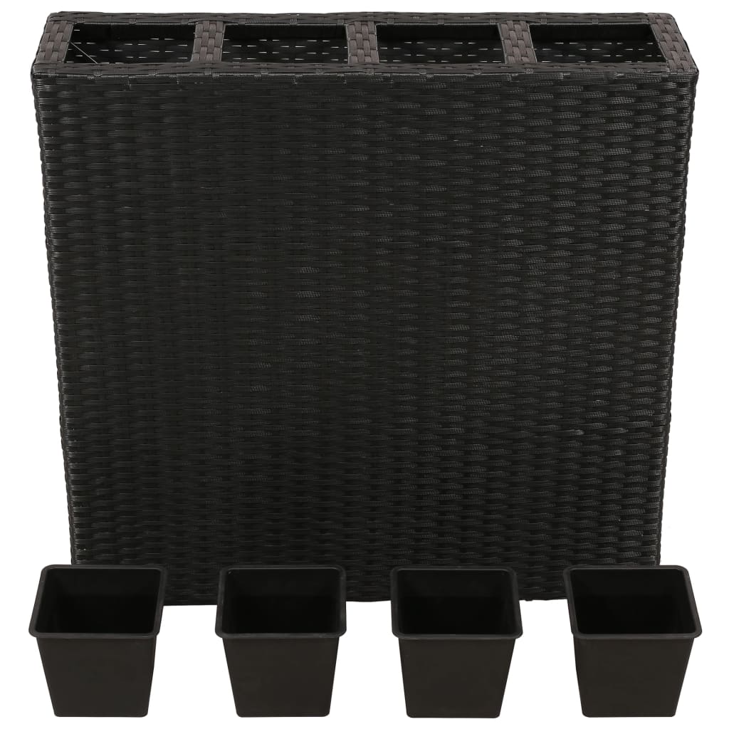 Vidaxl Planter hævet med 4 Pots Poly Rattan Black