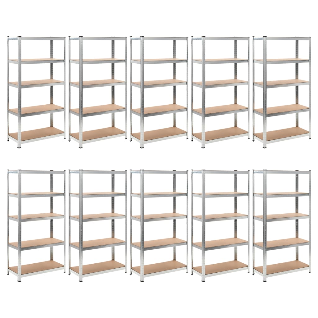 Vidaxl Storage Rack 5-lag 10 st stål og forarbejdet træ sølvfarvet