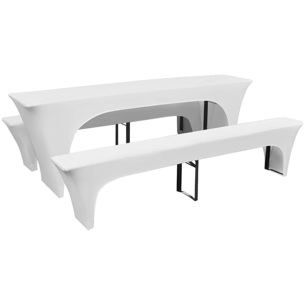 Vidaxl -dækning til ølbord og bænke 225x50x80 cm Stretch White 3 Sts