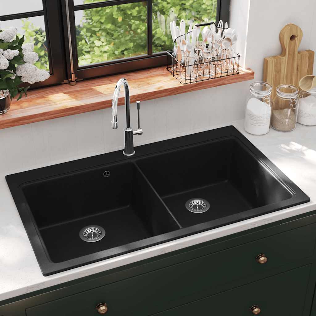 Vidaxl Sink Structure Granite Double Bowl Sort