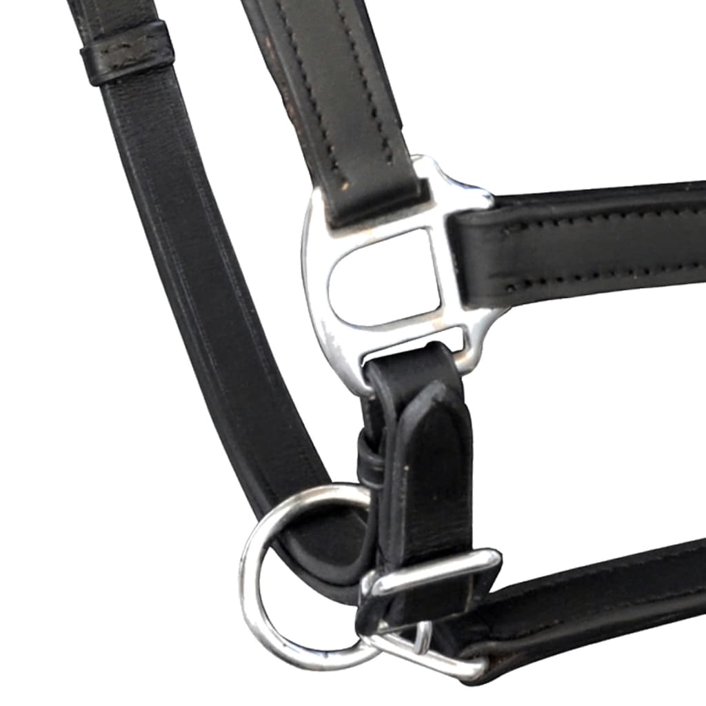 Vidaxl Halster Justerbar pony Real læder sort
