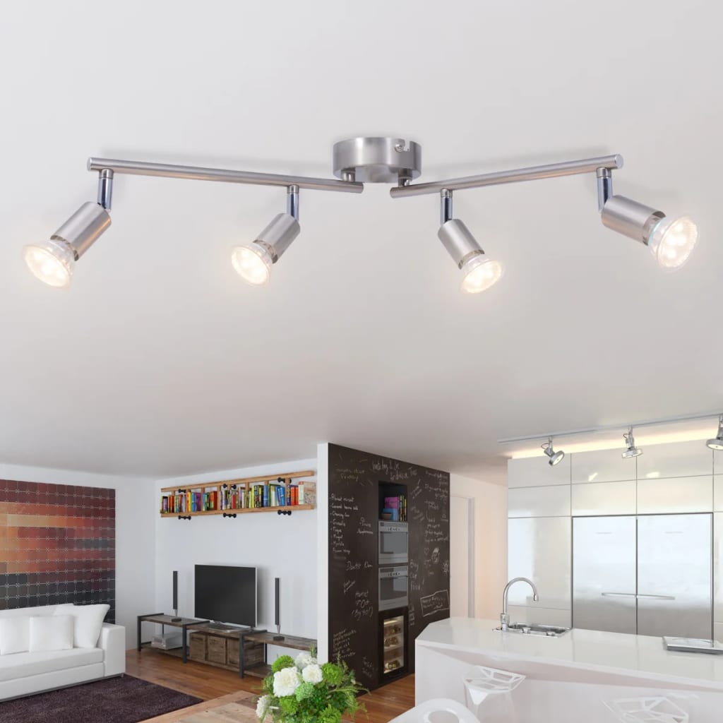 Vidaxl loftlampe med 4 LED -spotlights satin nikkel