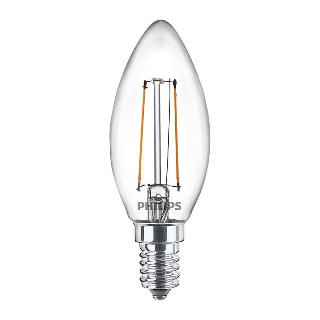 Philips LED-lampe - stearinlyslampe med E14-fatning - varmt hvidt lys: 2700k - 25w - klart glas