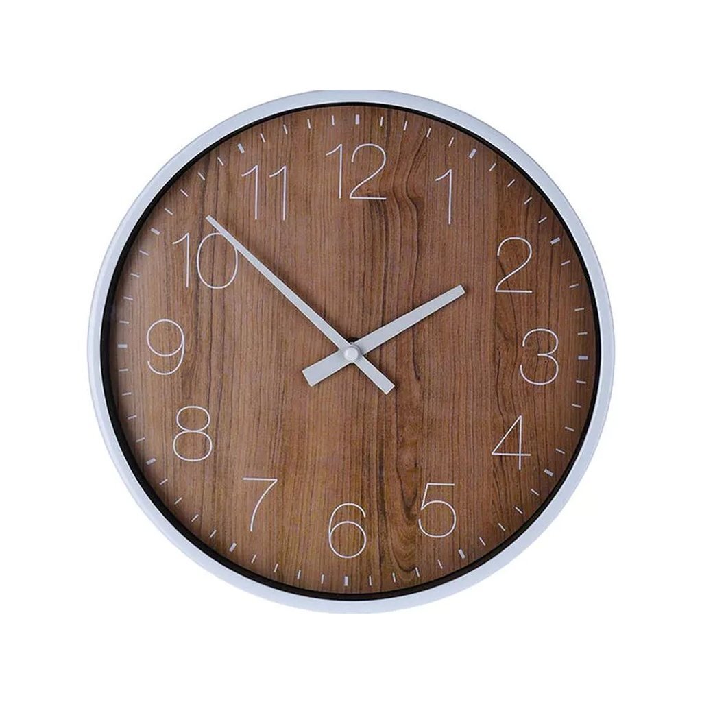 Overige merken analoge wandklok 25 cm houtmotief zilver