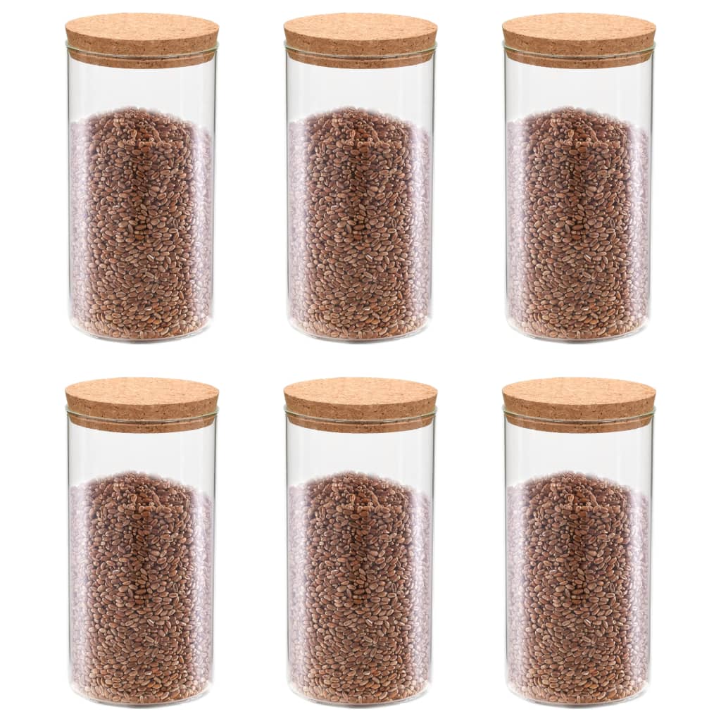 Vidaxl opbevaringspotter med kork låg 6 st 1400 ml glas