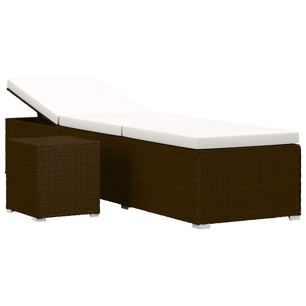 Vidaxl ligbed met kussen en theetafel poly rattan bruin