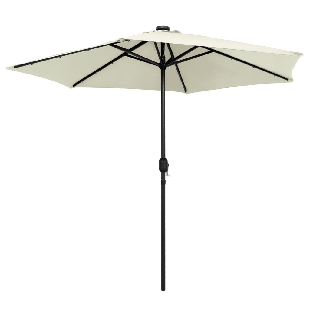 Vidaxl -parasol med LED -belysning og aluminiumstang 270 cm Sandy White