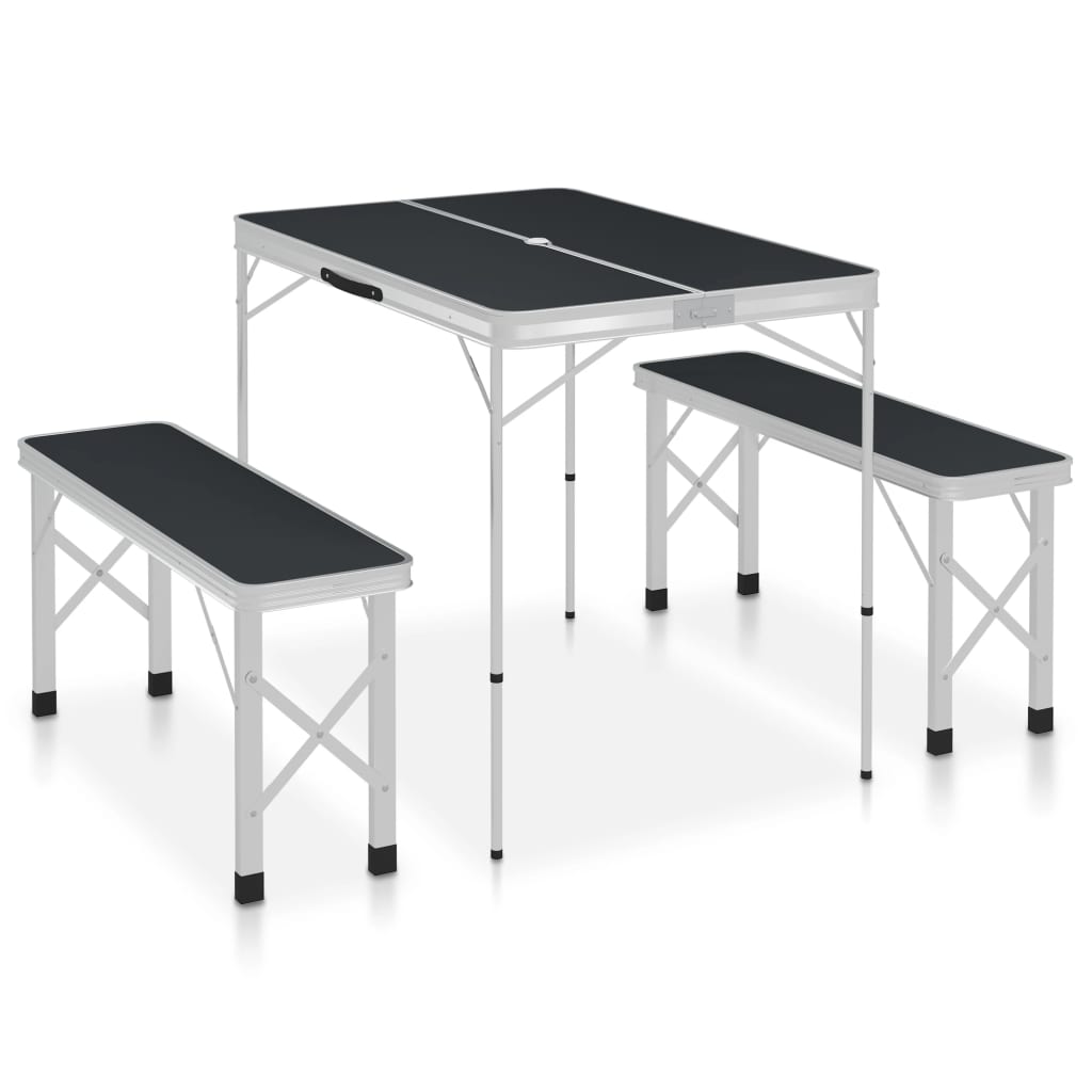 Vidaxl campingbord sammenfoldelig med 2 bænke aluminiumgrå