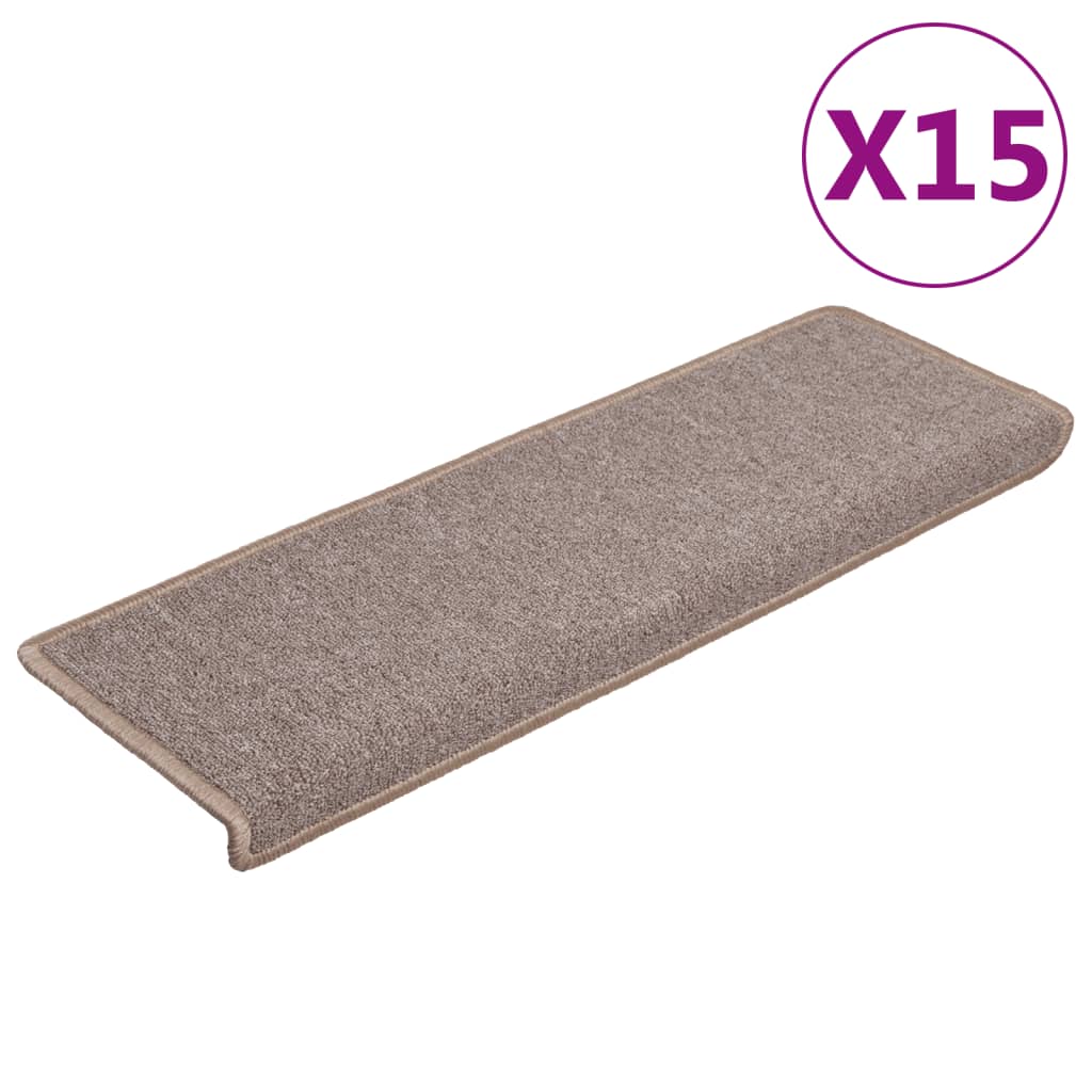 Vidaxl Stair Mats 15 St 65x21x4 cm lysebrun med rektangulær kant