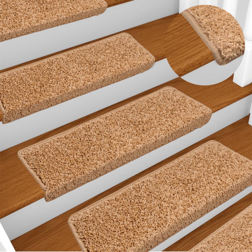 Vidaxx trappemåtter 15 stk 65x21x4 cm beige rektangulær kant