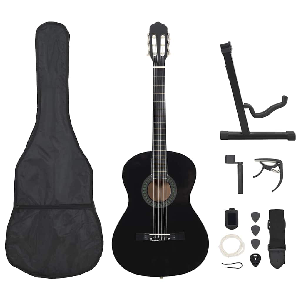 Vidaxl 12-delt guitar sæt klassisk nybegynder 4 4 39 Sort
