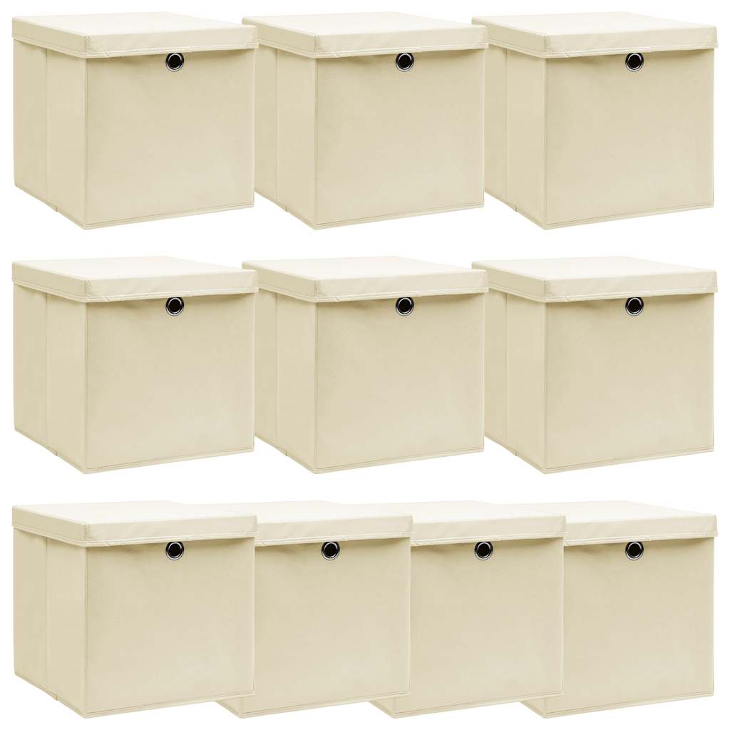 Vidaxl opbevaringsbokse med låg 10 stk 32x32x32 cm stofcreme -farvet