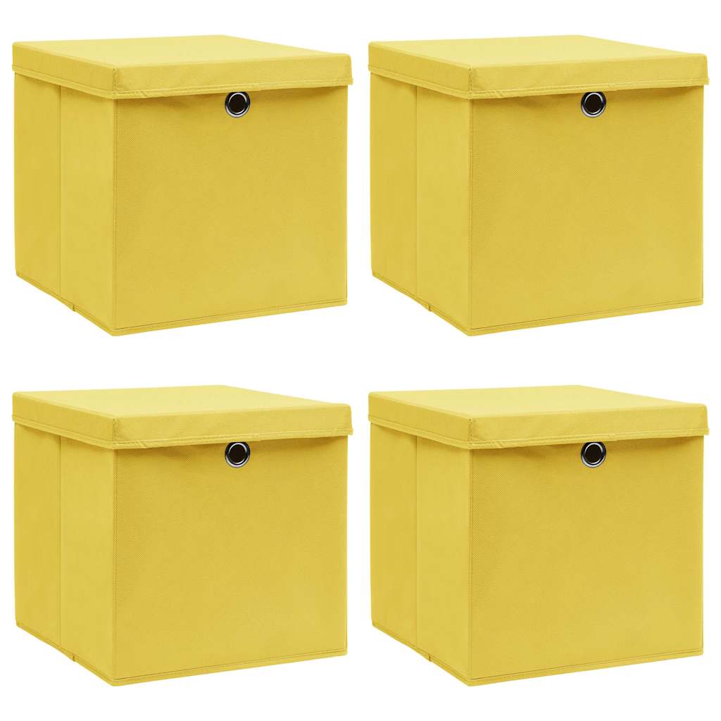Vidaxl opbevaringsbokse med låg 4 stk 32x32x32 cm stof gul