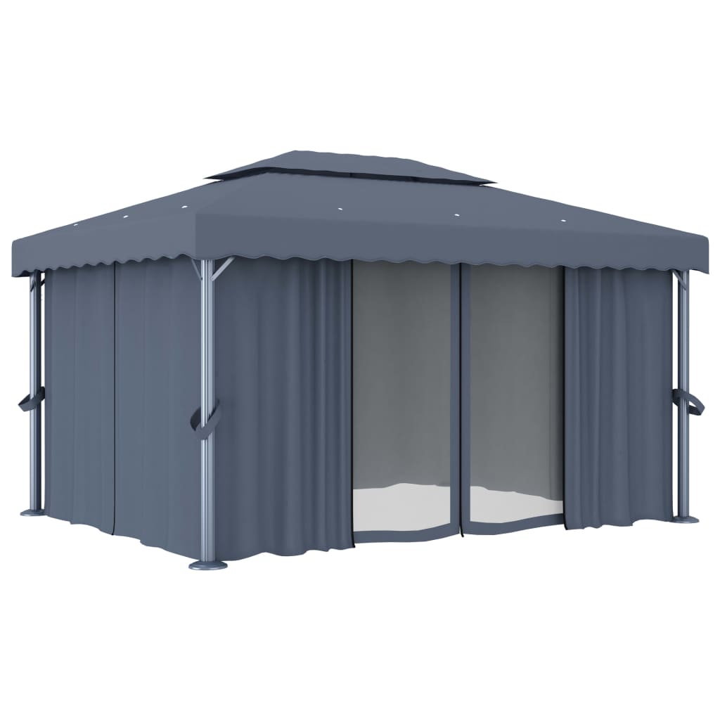Vidaxl Arbor med gardin 4x3 m aluminium anthracit